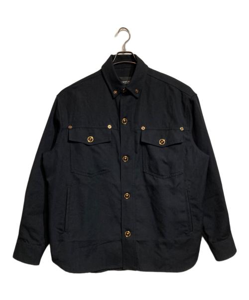 VERSACE（ヴェルサーチェ）VERSACE (ヴェルサーチェ) メデューサボタンウールシャツブルゾン ブラック サイズ:48の古着・服飾アイテム