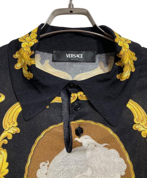 VERSACE（ヴェルサーチェ）VERSACE (ヴェルサーチェ) ニット シルク ポロ シャツ コーラル シアター ブラック サイズ:52の古着・服飾アイテム