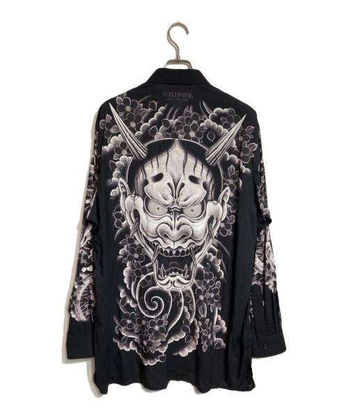 WILDSIDE YOHJI YAMAMOTO（ワイルドサイド ヨウジ ヤマモト）WILDSIDE YOHJI YAMAMOTO (ワイルドサイド ヨウジ ヤマモト) 龍が如く (龍ガ如ク) Rayon Shirt (般若) ブラック サイズ:3の古着・服飾アイテム