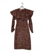 MMormalモーマル）の古着「フラワーフリルワンピース」｜ブラウン