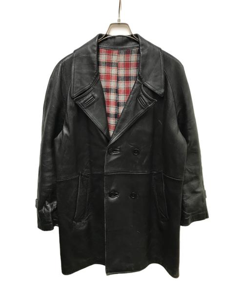 USED（ユーズド）USED (ユーズド) 裏地ネルチェックレザーコート ブラック サイズ:-の古着・服飾アイテム