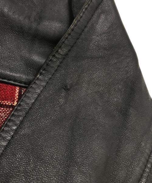 USED（ユーズド）USED (ユーズド) 裏地ネルチェックレザーコート ブラック サイズ:-の古着・服飾アイテム
