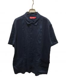 SUPREME（シュプリーム）の古着「Mesh Panel Linen S/S Shirt」｜ネイビー