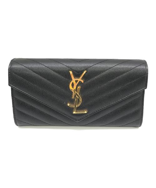 Yves Saint Laurent（イヴサンローラン）Yves Saint Laurent (イヴサンローラン) キャビアスキンフラップ長財布 ブラックの古着・服飾アイテム