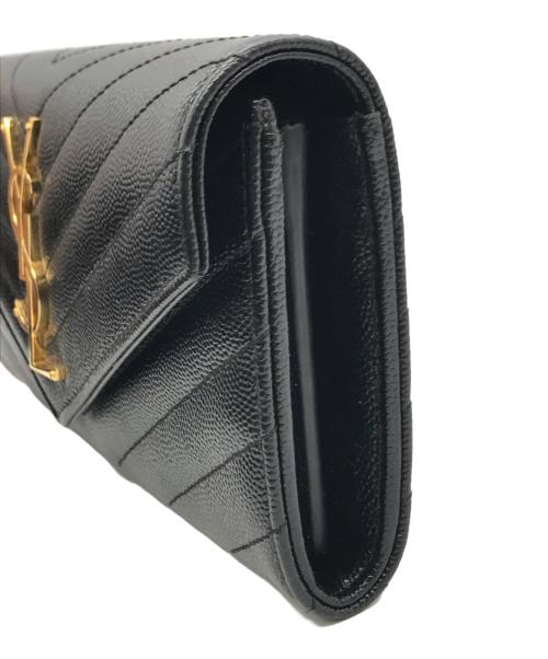 Yves Saint Laurent（イヴサンローラン）Yves Saint Laurent (イヴサンローラン) キャビアスキンフラップ長財布 ブラックの古着・服飾アイテム