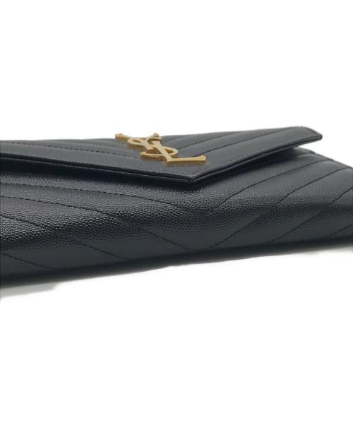 Yves Saint Laurent（イヴサンローラン）Yves Saint Laurent (イヴサンローラン) キャビアスキンフラップ長財布 ブラックの古着・服飾アイテム