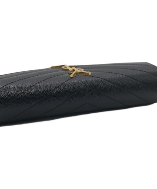 Yves Saint Laurent（イヴサンローラン）Yves Saint Laurent (イヴサンローラン) キャビアスキンフラップ長財布 ブラックの古着・服飾アイテム