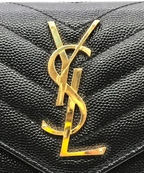 Yves Saint Laurent（イヴサンローラン）Yves Saint Laurent (イヴサンローラン) キャビアスキンフラップ長財布 ブラックの古着・服飾アイテム