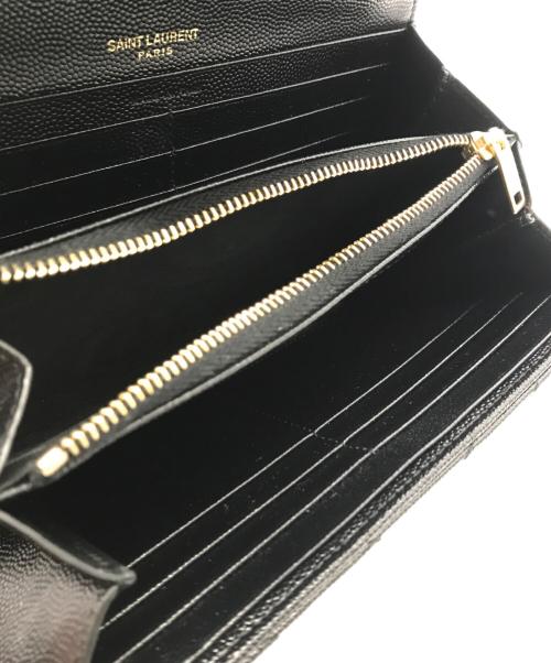 Yves Saint Laurent（イヴサンローラン）Yves Saint Laurent (イヴサンローラン) キャビアスキンフラップ長財布 ブラックの古着・服飾アイテム