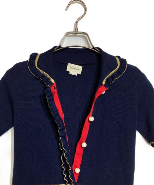 GUCCI（グッチ）GUCCI (グッチ) パール釦ニットワンピース/半袖 ネイビー サイズ:12の古着・服飾アイテム