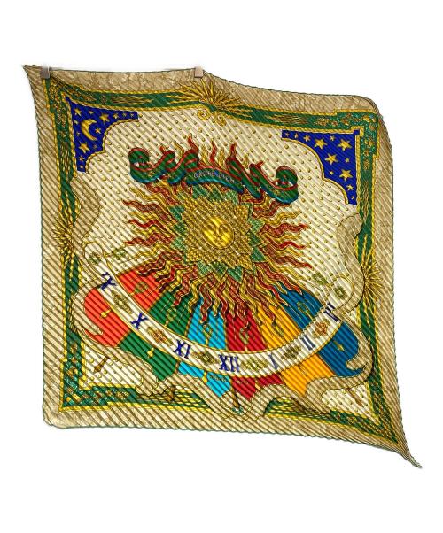 HERMES（エルメス）HERMES (エルメス) カレ90プリーツスカーフ/CARPEDIEM/今日一日を楽しむ ベージュ×グリーンの古着・服飾アイテム