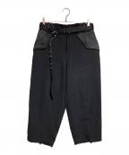 sacaiサカイ）の古着「ウエスト切替ベルテッドウールクロップドパンツ」｜ブラック