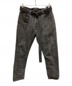 OFFWHITEオフホワイト）の古着「Black Distressed Denim Logo Print Jeans」｜ブラック