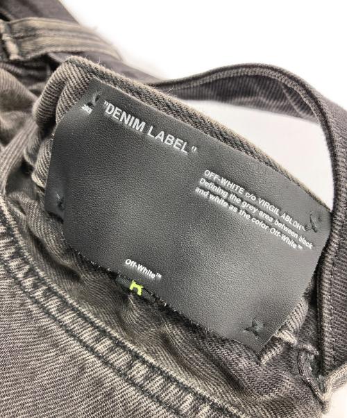 OFFWHITE（オフホワイト）OFFWHITE (オフホワイト) Black Distressed Denim Logo Print Jeans ブラック サイズ:32の古着・服飾アイテム