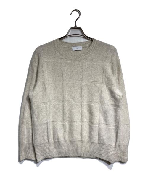 rencontrant（レンコントラント）rencontrant (レンコントラント) フォックスウールシャドーチェッククルーネックニット/Fox Wool Shadow Check Crew Neck Knit  ベージュ サイズ:Mの古着・服飾アイテム