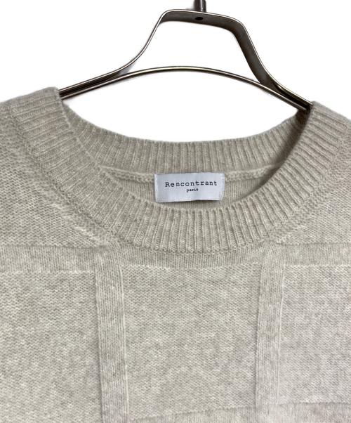 rencontrant（レンコントラント）rencontrant (レンコントラント) フォックスウールシャドーチェッククルーネックニット/Fox Wool Shadow Check Crew Neck Knit  ベージュ サイズ:Mの古着・服飾アイテム