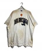 BALENCIAGAバレンシアガ）の古着「クラッシュダスト加工ワッペンTシャツ/Distressed dust-washed patch T-shirt」｜ホワイト