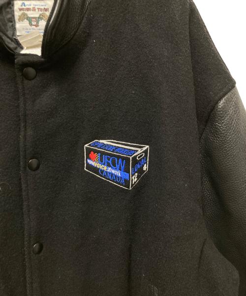 wear&tear（-）WEAR&TEAR (-) レザー切替スタジャン ブラック サイズ:XLの古着・服飾アイテム