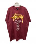 stussyステューシー）の古着「ワールドツアープリントTシャツ」｜レッド