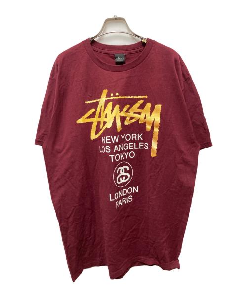 stussy（ステューシー）stussy (ステューシー) ワールドツアープリントTシャツ レッド サイズ:Lの古着・服飾アイテム