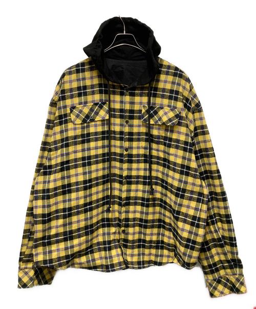 PROJECT G/R（プロジェクト ジーアール）PROJECT G/R (プロジェクト ジーアール) リバーシブルフーディチェックシャツ ブラック×イエロー サイズ:３の古着・服飾アイテム