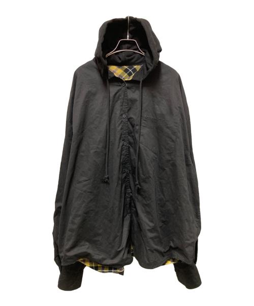 PROJECT G/R（プロジェクト ジーアール）PROJECT G/R (プロジェクト ジーアール) リバーシブルフーディチェックシャツ ブラック×イエロー サイズ:３の古着・服飾アイテム