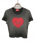 DIESELディーゼル）の古着「T-ELE ハートロゴリブカットソー」｜グレー