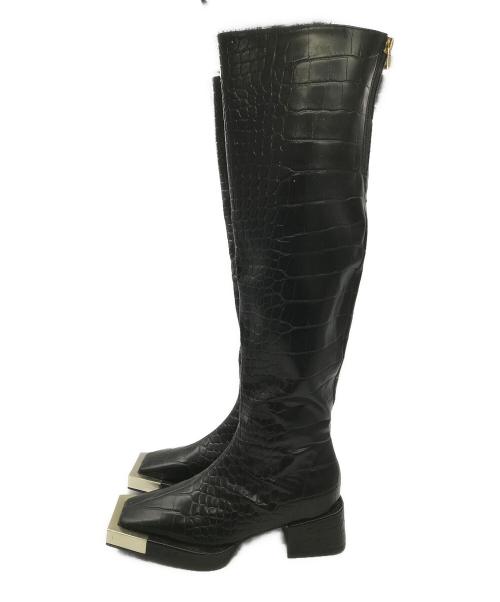 YELLO（イエロ）YELLO (イエロ) ドラゴンスキン ニーハイブーツ ブラック サイズ:sの古着・服飾アイテム