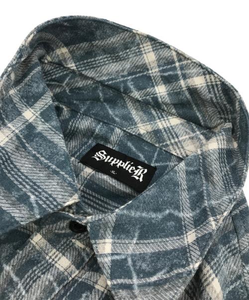 SUPPLIER（サプライヤー）SUPPLIER (サプライヤー) レザーロゴチェックシャツ ブルー サイズ:ＸＬの古着・服飾アイテム