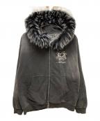 A'gem×Ed Hardyエージェム×エド ハーディー）の古着「ニットデニム ファー付パーカー」｜ブラック