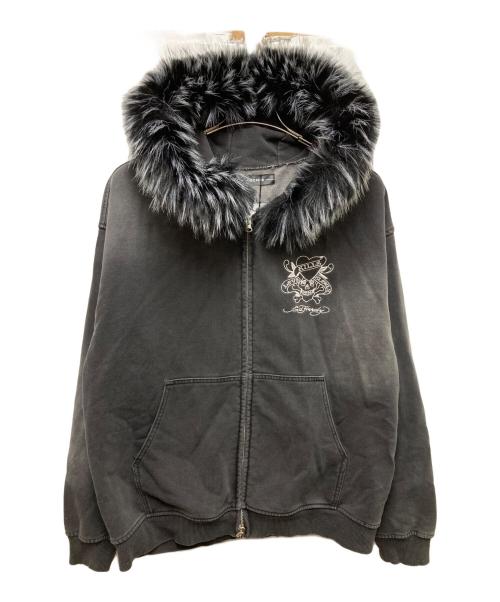 A'gem（エージェム）A'gem (エージェム) Ed Hardy (エド ハーディー) ニットデニム ファー付パーカー ブラック サイズ:Freeの古着・服飾アイテム