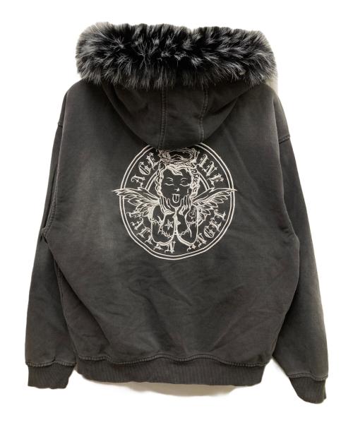 A'gem（エージェム）A'gem (エージェム) Ed Hardy (エド ハーディー) ニットデニム ファー付パーカー ブラック サイズ:Freeの古着・服飾アイテム