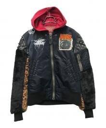 ALDIES×CYDERHOUSE（アールディーズ×サイダーハウス）の古着「スタッズリメイクフライトジャケット」｜ブラック