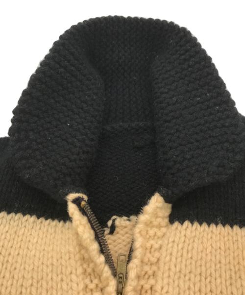 USED（）USED (ユーズド) アメフトカウチンニットカーディガン ベージュ×ブラック サイズ:-の古着・服飾アイテム