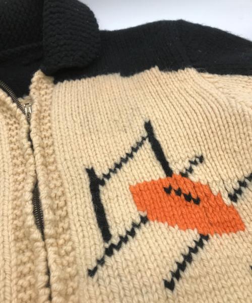 USED（）USED (ユーズド) アメフトカウチンニットカーディガン ベージュ×ブラック サイズ:-の古着・服飾アイテム