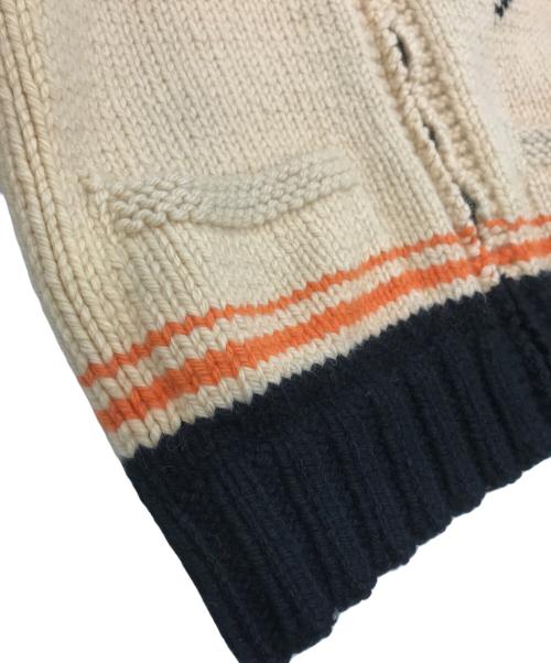 USED（）USED (ユーズド) アメフトカウチンニットカーディガン ベージュ×ブラック サイズ:-の古着・服飾アイテム