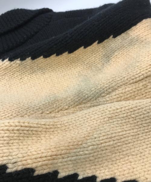 USED（）USED (ユーズド) アメフトカウチンニットカーディガン ベージュ×ブラック サイズ:-の古着・服飾アイテム