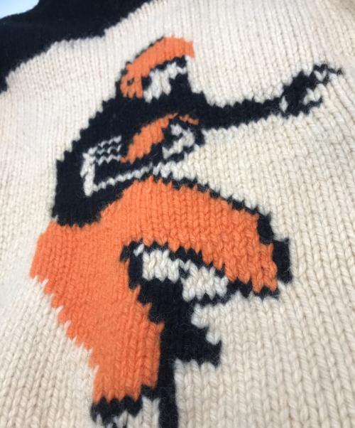 USED（）USED (ユーズド) アメフトカウチンニットカーディガン ベージュ×ブラック サイズ:-の古着・服飾アイテム