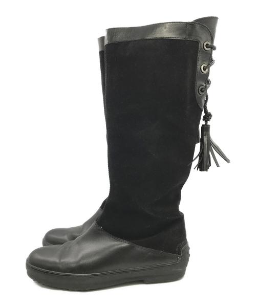 TOD'S（トッズ）TOD'S (トッズ) スエード切替ロングブーツ ブラック サイズ:39の古着・服飾アイテム