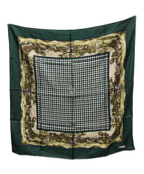 Aquascutum（アクアスキュータム）Aquascutum (アクアスキュータム) ゴルフ柄ヴィンテージシルクスカーフ グリーンの古着・服飾アイテム