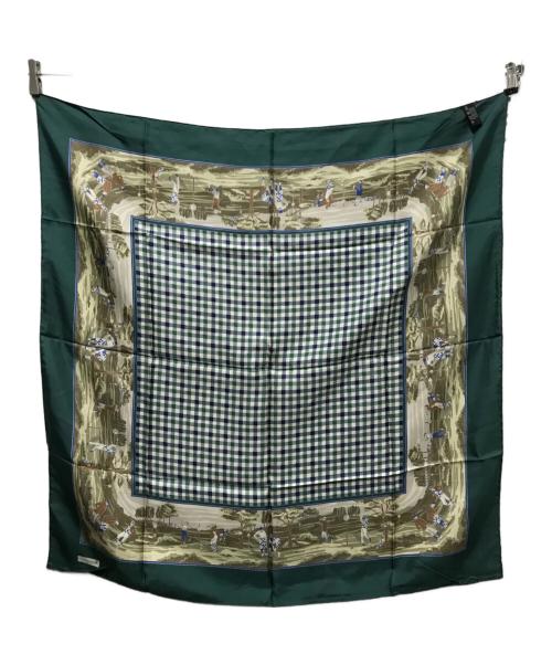 Aquascutum（アクアスキュータム）Aquascutum (アクアスキュータム) ゴルフ柄ヴィンテージシルクスカーフ グリーンの古着・服飾アイテム