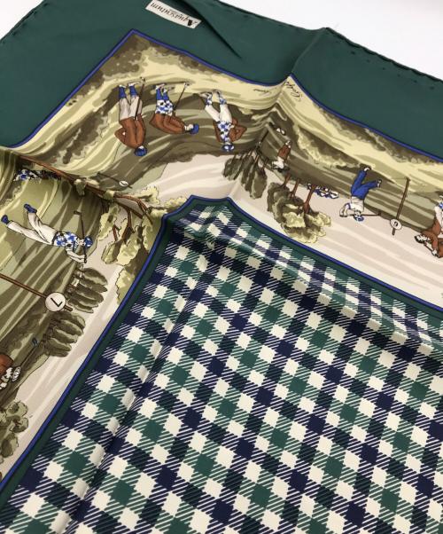 Aquascutum（アクアスキュータム）Aquascutum (アクアスキュータム) ゴルフ柄ヴィンテージシルクスカーフ グリーンの古着・服飾アイテム