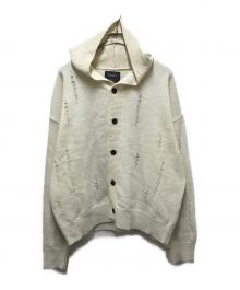 ULKIN（-）の古着「ダメージフードニットカーディガン」｜ホワイト