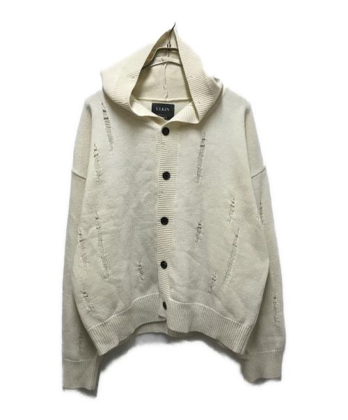 ULKIN（-）ULKIN (-) ダメージフードニットカーディガン ホワイト サイズ:Freeの古着・服飾アイテム