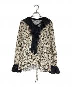 Lily Brownリリーブラウン）の古着「バイカラーフラワープリントボウタイブラウス/wo-tone Floral Print Bow Tie Blouse」｜ベージュ