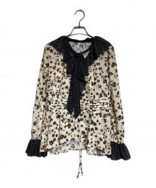 Lily Brown（リリーブラウン）の古着「バイカラーフラワープリントボウタイブラウス/wo-tone Floral Print Bow Tie Blouse」｜ベージュ