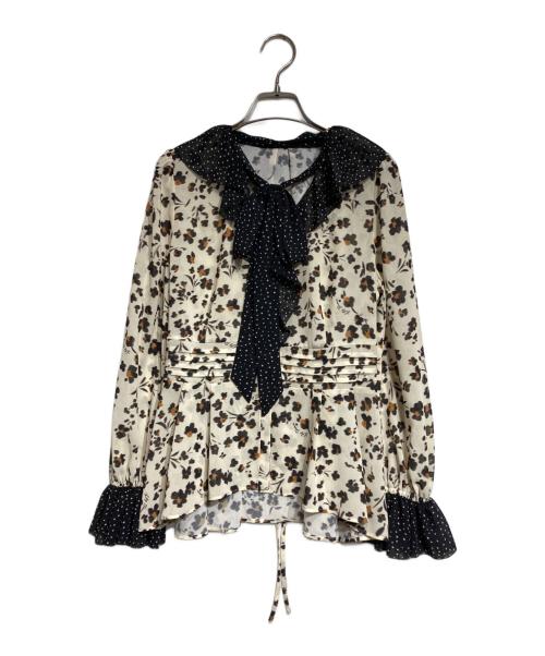 Lily Brown（リリーブラウン）Lily Brown (リリーブラウン) バイカラーフラワープリントボウタイブラウス/wo-tone Floral Print Bow Tie Blouse ベージュ サイズ:Fの古着・服飾アイテム