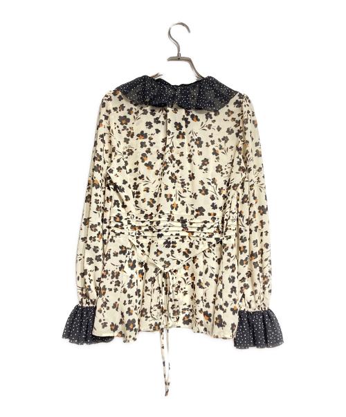 Lily Brown（リリーブラウン）Lily Brown (リリーブラウン) バイカラーフラワープリントボウタイブラウス/wo-tone Floral Print Bow Tie Blouse ベージュ サイズ:Fの古着・服飾アイテム