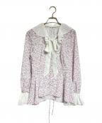 Lily Brownリリーブラウン）の古着「バイカラーフラワープリントボウタイブラウス/wo-tone Floral Print Bow Tie Blouse」｜ピンク