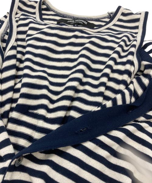 JUNYA WATANABE COMME des GARCONS（(ジュンヤワタナベ コムデギャルソン）JUNYA WATANABE COMME des GARCONS ((ジュンヤワタナベ コムデギャルソン) 折り返しレイヤードカーディガン/Fold-over Layered Cardigan ベージュ×ネイビー サイズ:Sの古着・服飾アイテム